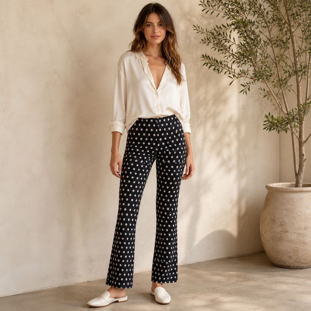 ANTHROPOLOGIE Women's Pants XS Black Floral Stretch Straight Flare Bootcutโ Boho